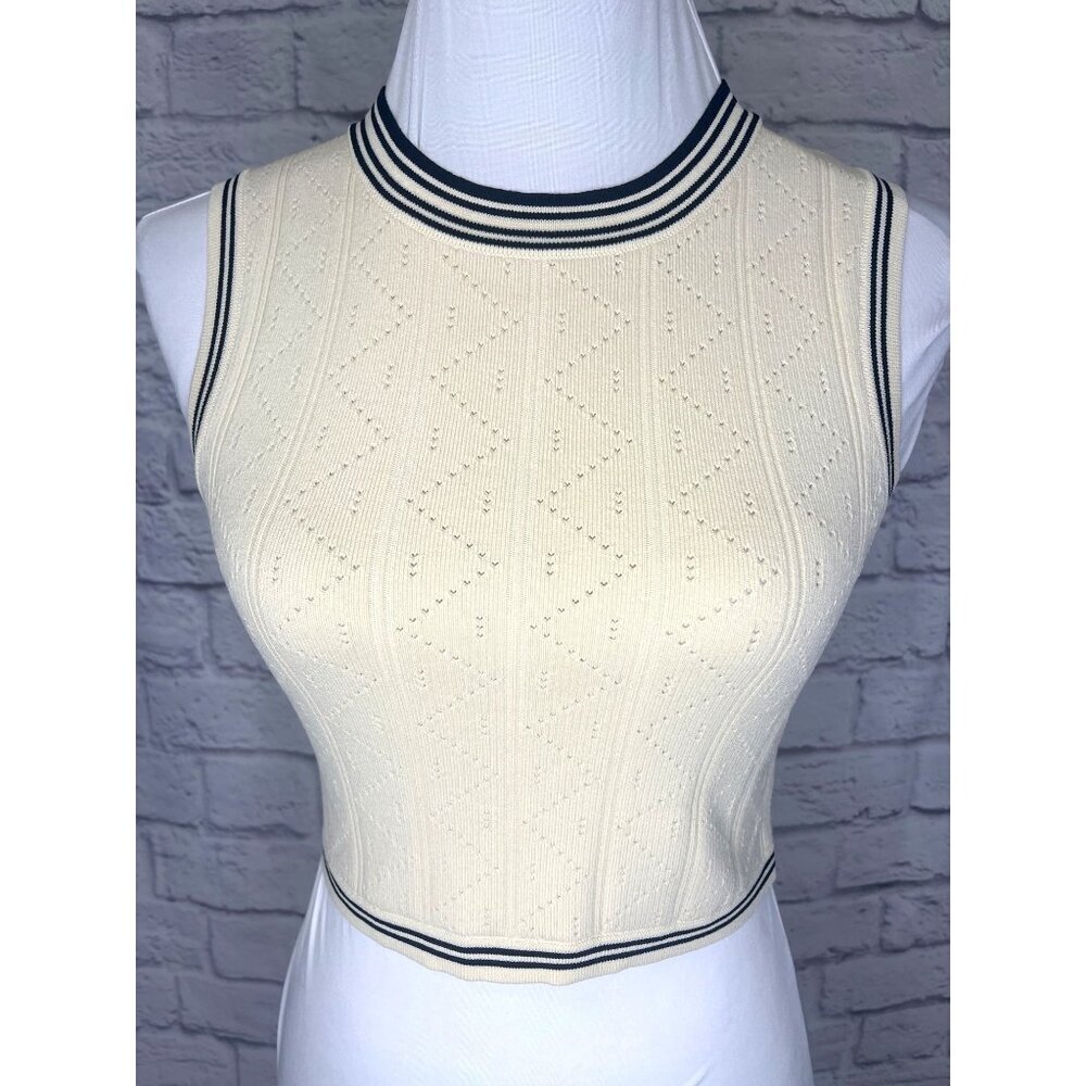 House of Harlow 1960 Crop Vest Ivory and Black Ladies Size MED